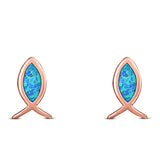 Fish Stud Earring Created Opal Solid 925 Sterling Silver (8.6mm)