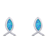 Fish Stud Earring Created Opal Solid 925 Sterling Silver (8.6mm)