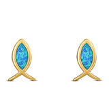 Fish Stud Earring Created Opal Solid 925 Sterling Silver (8.6mm)