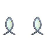 Fish Stud Earring Created Opal Solid 925 Sterling Silver (8.6mm)