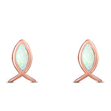 Fish Stud Earring Created Opal Solid 925 Sterling Silver (8.6mm)