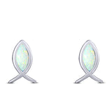 Fish Stud Earring Created Opal Solid 925 Sterling Silver (8.6mm)