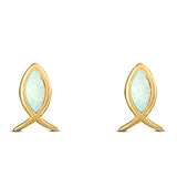 Fish Stud Earring Created Opal Solid 925 Sterling Silver (8.6mm)