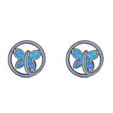 Butterfly Stud Earring Created Opal Solid 925 Sterling Silver (8.8mm)