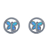 Butterfly Stud Earring Created Opal Solid 925 Sterling Silver (8.8mm)