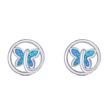 Butterfly Stud Earring Created Opal Solid 925 Sterling Silver (8.8mm)