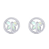 Butterfly Stud Earring Created Opal Solid 925 Sterling Silver (8.8mm)