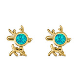 Deer Stud Earring Created Opal Solid 925 Sterling Silver (10.1mm)