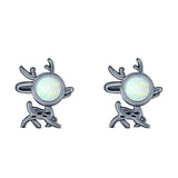 Deer Stud Earring Created Opal Solid 925 Sterling Silver (10.1mm)