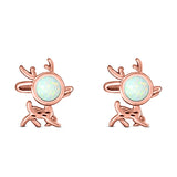 Deer Stud Earring Created Opal Solid 925 Sterling Silver (10.1mm)