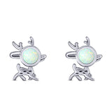 Deer Stud Earring Created Opal Solid 925 Sterling Silver (10.1mm)