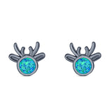 Deer Stud Earring Created Opal Solid 925 Sterling Silver (7.4mm)