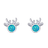 Deer Stud Earring Created Opal Solid 925 Sterling Silver (7.4mm)