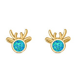 Deer Stud Earring Created Opal Solid 925 Sterling Silver (7.4mm)