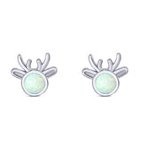 Deer Stud Earring Created Opal Solid 925 Sterling Silver (7.4mm)