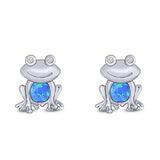 Frog Earrings Created Opal Solid 925 Sterling Silver (12.5mm)