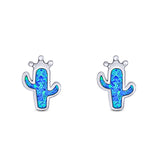 Cactus Earrings Created Opal Solid 925 Sterling Silver (9.9mm)