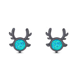 Deer Antler Earrings Created Opal Solid 925 Sterling Silver (10.2mm)