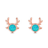 Deer Antler Earrings Created Opal Solid 925 Sterling Silver (10.2mm)