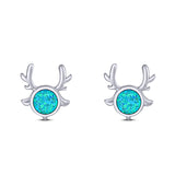 Deer Antler Earrings Created Opal Solid 925 Sterling Silver (10.2mm)