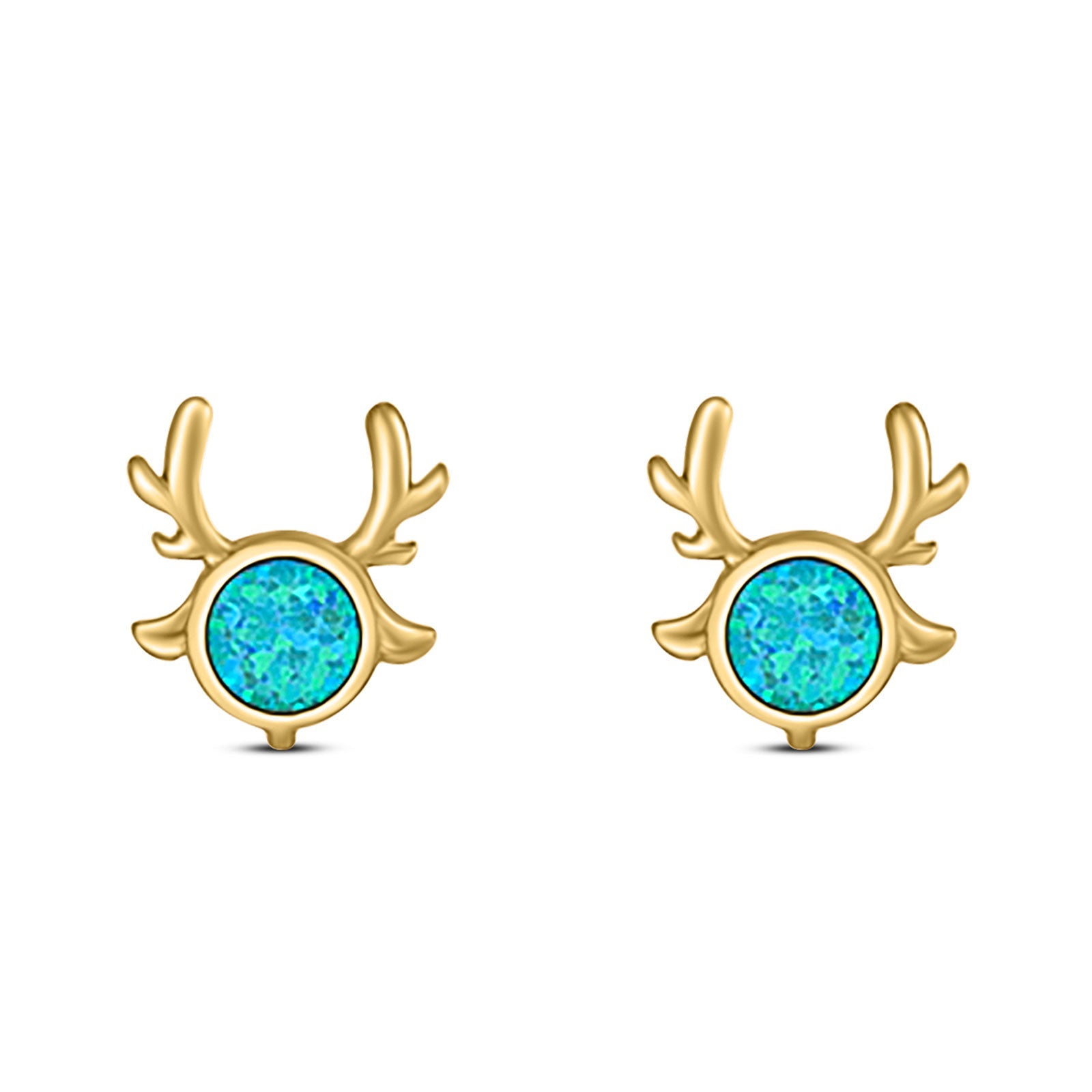 Deer Antler Earrings Created Opal Solid 925 Sterling Silver (10.2mm)