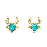 Deer Antler Earrings Created Opal Solid 925 Sterling Silver (10.2mm)