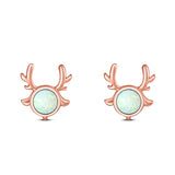 Deer Antler Earrings Created Opal Solid 925 Sterling Silver (10.2mm)