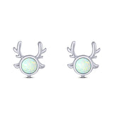 Deer Antler Earrings Created Opal Solid 925 Sterling Silver (10.2mm)