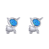 Unicorn Stud Earrings Created Opal Solid 925 Sterling Silver (9.8mm)