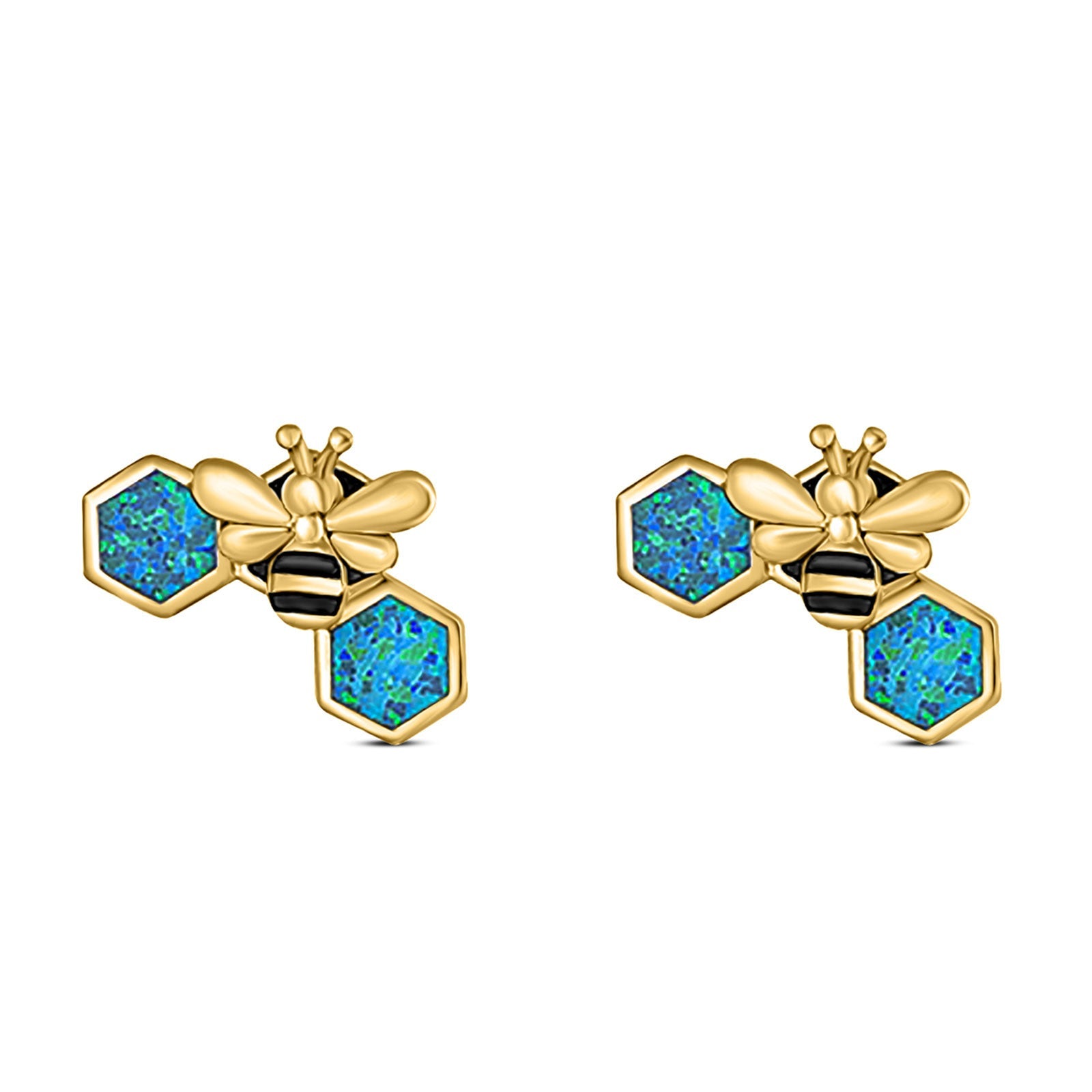 Lucky Honey Bee Print Stud Earring Created Opal Solid 925 Sterling Sil –  Blue Apple Jewelry