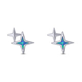 North Star Stud Earring Created Opal Solid 925 Sterling Silver (10mm)