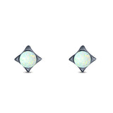 Square Round Created Opal Solid 925 Sterling Silver (4.6mm)