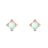 Square Round Created Opal Solid 925 Sterling Silver (4.6mm)