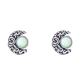 Moon Round Created Opal Solid 925 Sterling Silver (6.6mm)