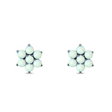 Art Deco Round Flower Design Stud Earring Created Opal Solid 925 Sterling Silver (6.3mm)