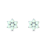 Art Deco Round Flower Design Stud Earring Created Opal Solid 925 Sterling Silver (6.3mm)