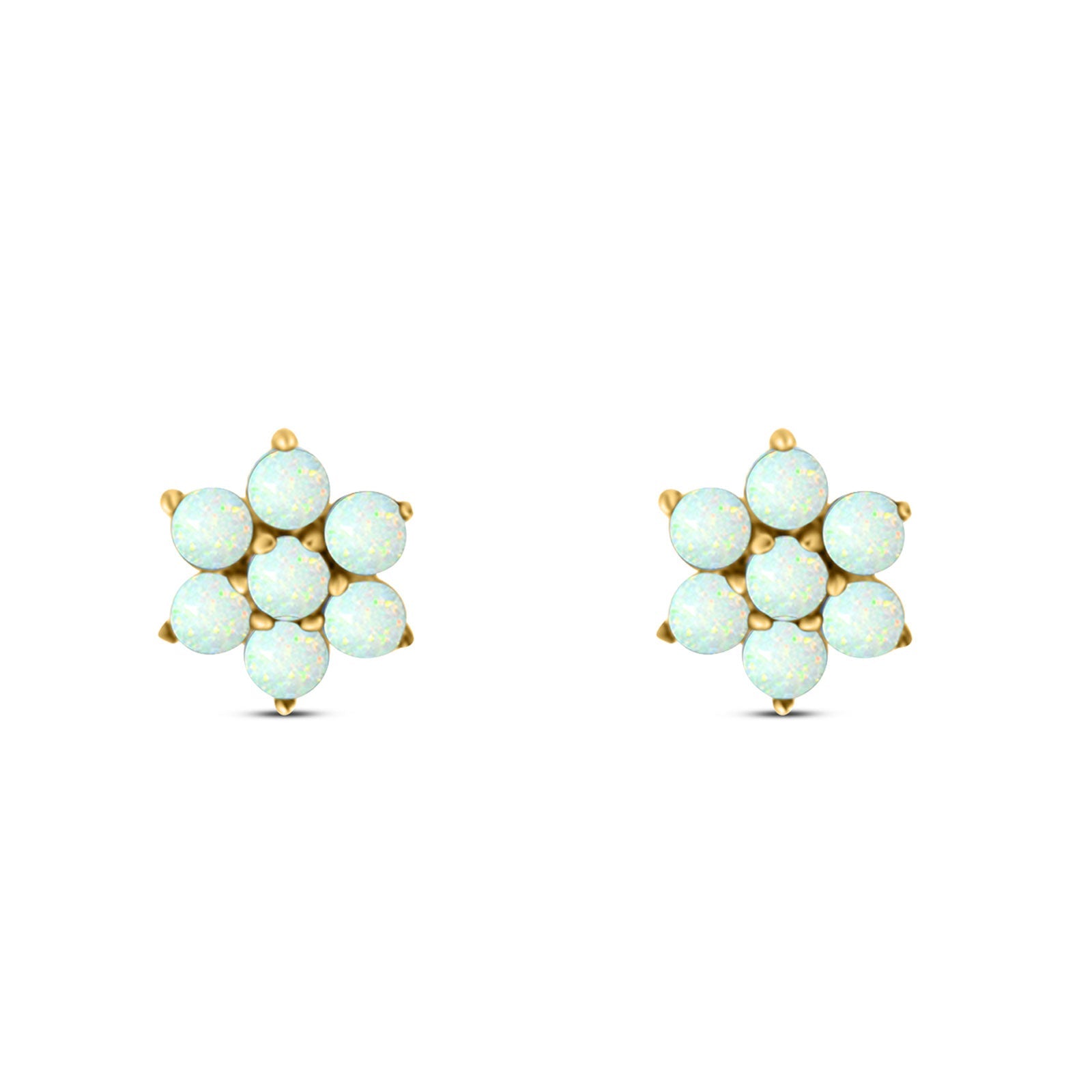 Art Deco Round Flower Design Stud Earring Created Opal Solid 925 Sterling Silver (6.3mm)