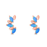 Art Deco Marquise New Style Stud Earring Created Opal Solid 925 Sterling Silver (11.6mm)