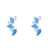 Art Deco Marquise New Style Stud Earring Created Opal Solid 925 Sterling Silver (11.6mm)