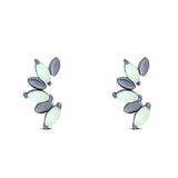 Art Deco Marquise New Style Stud Earring Created Opal Solid 925 Sterling Silver (11.6mm)