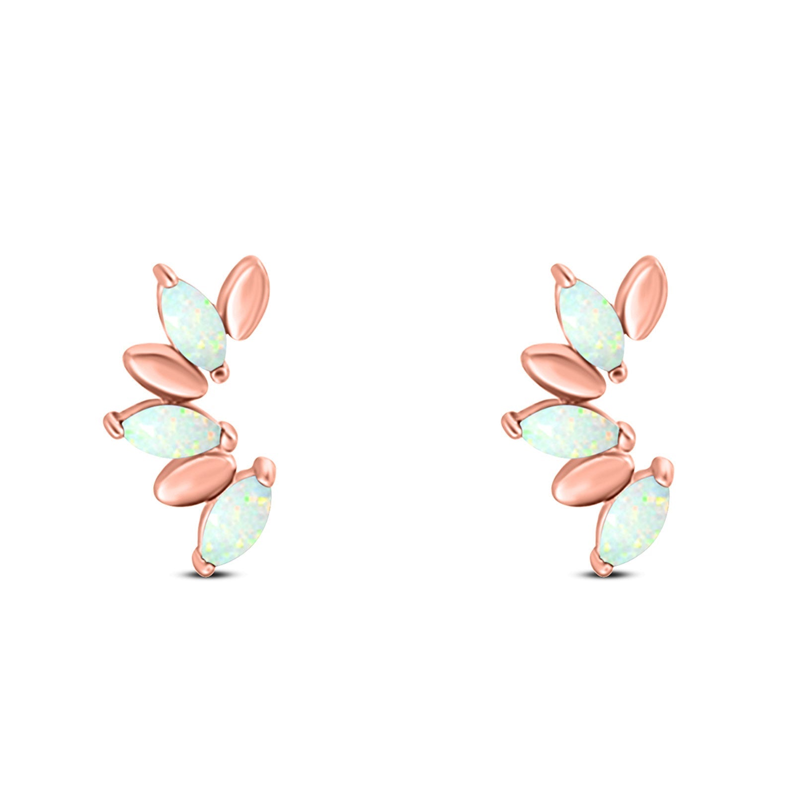 Art Deco Marquise New Style Stud Earring Created Opal Solid 925 Sterling Silver (11.6mm)