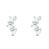 Art Deco Marquise New Style Stud Earring Created Opal Solid 925 Sterling Silver (11.6mm)