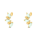 Art Deco Marquise New Style Stud Earring Created Opal Solid 925 Sterling Silver (11.6mm)