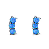 Art Deco Three Stone Style Stud Earring Round Created Opal Solid 925 Sterling Silver (7mm)