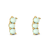 Art Deco Three Stone Style Stud Earring Round Created Opal Solid 925 Sterling Silver (7mm)