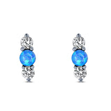 Art Deco Three Stone Stud Earring Simulated Cubic Zirconia Created Opal Solid 925 Sterling Silver (9mm)