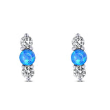 Art Deco Three Stone Stud Earring Simulated Cubic Zirconia Created Opal Solid 925 Sterling Silver (9mm)