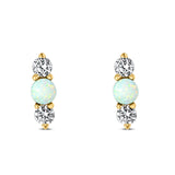 Art Deco Three Stone Stud Earring Simulated Cubic Zirconia Created Opal Solid 925 Sterling Silver (9mm)