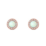 Halo Art Deco Stud Earring Round Simulated Cubic Zirconia Created Opal Solid 925 Sterling Silver (8.2mm)