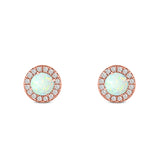 Halo Art Deco Stud Earring Round Simulated Cubic Zirconia Created Opal Solid 925 Sterling Silver (8.2mm)